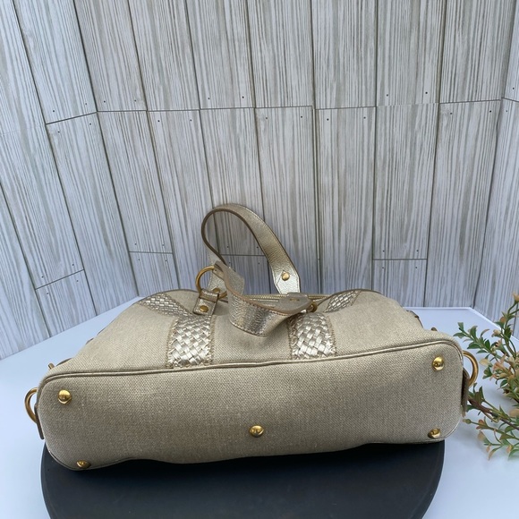 Yves Saint Laurent Muse Tan Canvas Leather Satchel Handbag Gold Tone Hardware - Picture 7 of 12